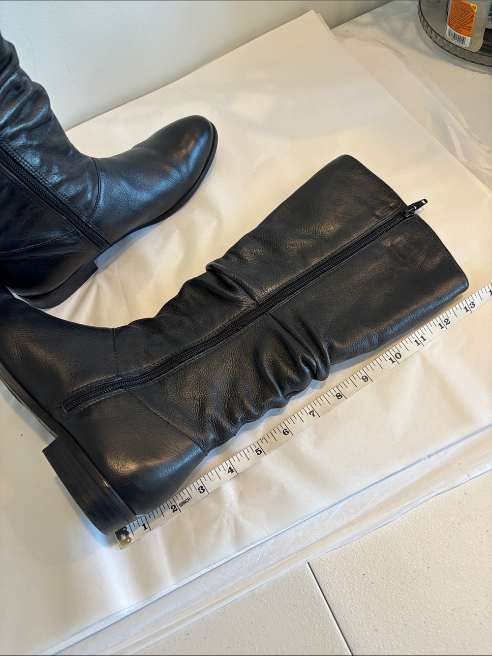 ALDO Black faux Leather slouchy Mid-Calf Boots side zipper round toe flats sz 8 - Picture 12 of 17